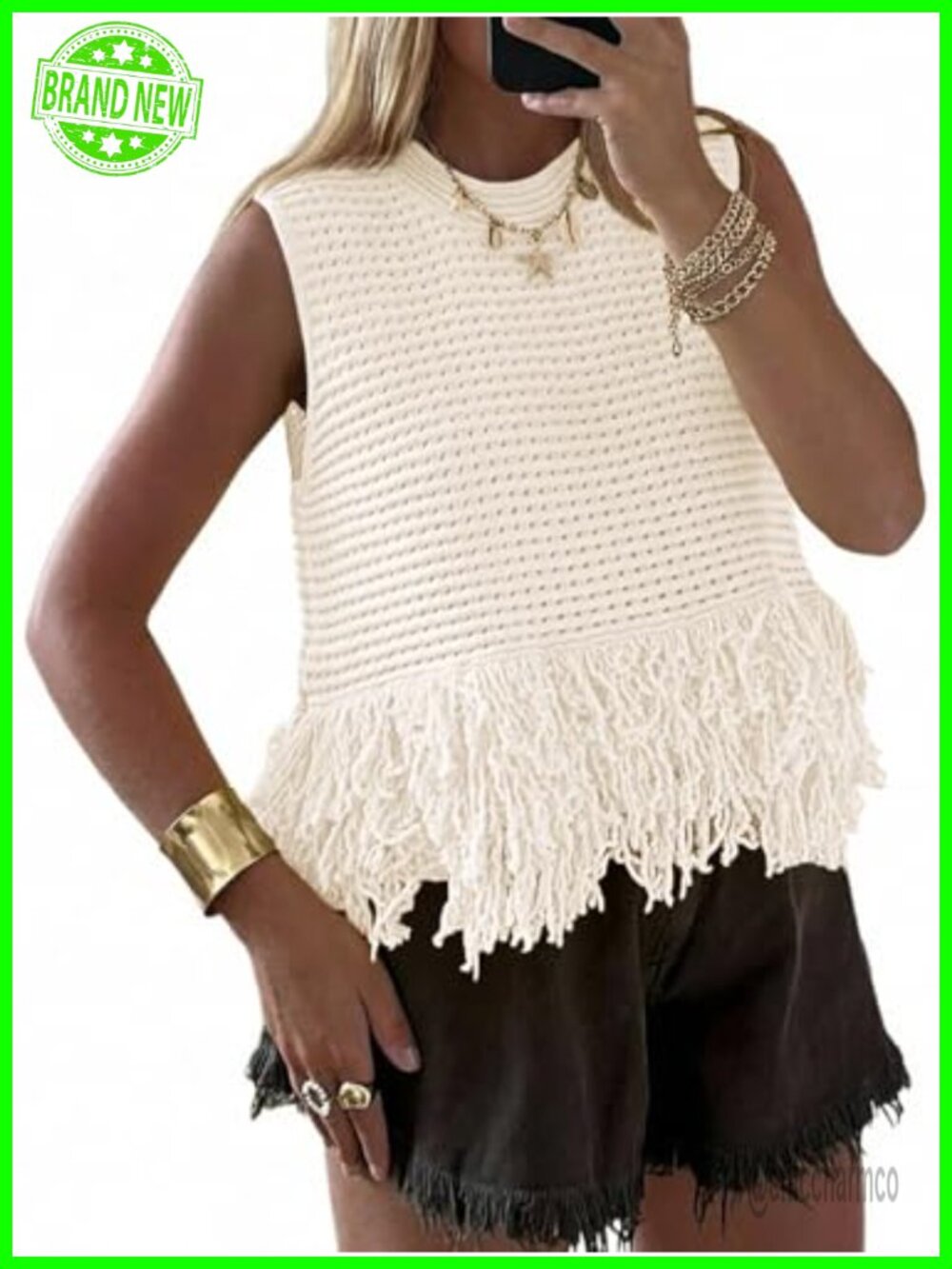Crochet Crop Tank Top Fringe Boho Pointelle Knit Summer Sweater Vest